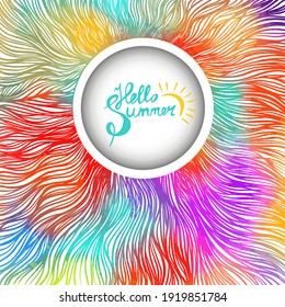 Symbol bright colorful funny sun. T-shirt print. Mixed media. Hello summer. Vector Illustration.