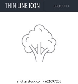 Symbol of Broccoli. Thin line Icon of Food. Stroke Pictogram Graphic for Web Design. Quality Outline Vector Symbol Concept. Premium Mono Linear Beautiful Plain Laconic Logo
