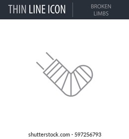 Symbol of Broken Limbs. Thin line Icon of Medicine Part One. Stroke Pictogram Graphic for Web Design. Quality Outline Vector Symbol Concept. Premium Mono Linear Beautiful Plain Laconic Logo