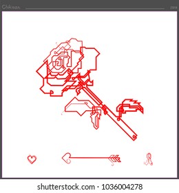 The symbol of a bud and a stem of a rose are drawn by a continuous line