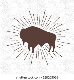 Symbol of buffalo on white background.Vintage style.Vector sign