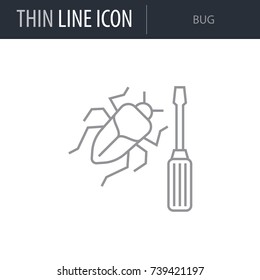 Symbol of Bug. Thin line Icon of Seo Elements. Stroke Pictogram Graphic for Web Design. Quality Outline Vector Symbol Concept. Premium Mono Linear Beautiful Plain Laconic Logo