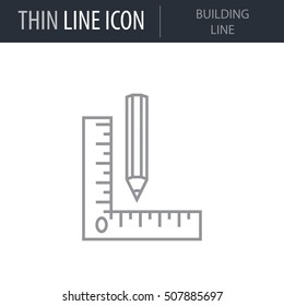Symbol of Building Line Thin line Icon of Construction. Stroke Pictogram Graphic for Web Design. Quality Outline Vector Symbol Concept. Premium Mono Linear Beautiful Plain Laconic Logo