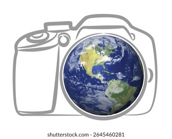 Symbol of Camera with earth globe.
