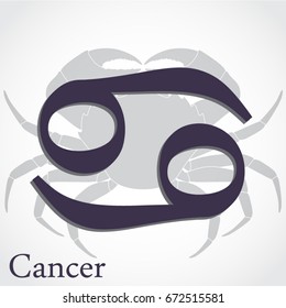 symbol of cancer zodiac horoscope with silhouette crab on background