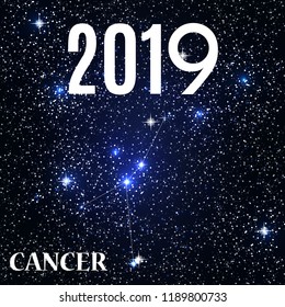 Symbol: Cancer Zodiac Sign with the New Year and Christmas 2019. Vector Illustration. EPS10