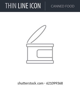 Symbol of Canned Food. Thin line Icon of Food. Stroke Pictogram Graphic for Web Design. Quality Outline Vector Symbol Concept. Premium Mono Linear Beautiful Plain Laconic Logo