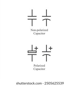 Símbolo de condensador, elemento electrónico, Arte vectorial.