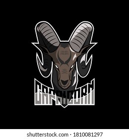 Symbol of capricorn mascot sport logo design. Capricorn mascot with dark color. Suitable for esports team, sticker, posters, tshirt. Isolated on black background. Editable Vector illustration, eps 10.