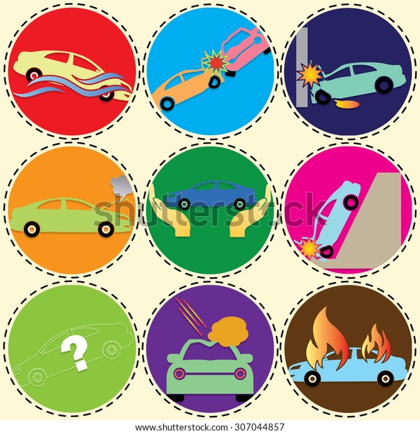 The symbol of the car insurance on\
color circle. In vector and illustration\
style.