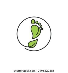 Symbol of carbon footprints. Icon of footprint in form of freen leaves with circle. It refers to amount carbon dioxide emission activities of someone, building or company. 