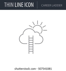 Symbol of Career Ladder Thin line Icon of Business. Stroke Pictogram Graphic for Web Design. Quality Outline Vector Symbol Concept. Premium Mono Linear Beautiful Plain Laconic Logo