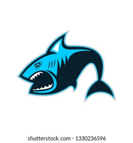 Symbol of cartoon furious shark isolated on white background. Vector illustration.