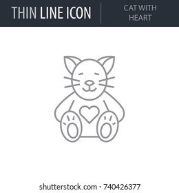Symbol of Cat With Heart. Thin line Icon of Saint Valentin Lineal. Stroke Pictogram Graphic for Web Design. Quality Outline Vector Symbol Concept. Premium Mono Linear Beautiful Plain Laconic