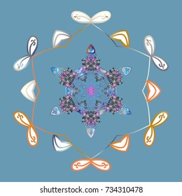 Symbol of celebration. Blue, white and gray icon silhouette. Vector illustration. New Year sign. Snowflake winter isolated on blue, white and gray colors. For Christmas design.