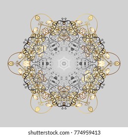 Symbol of celebration. New Year sign. Gray and yellow icon silhouette. For Christmas design. Snowflake winter isolated on gray and yellow colors. Vector illustration.