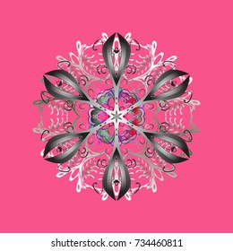 Symbol of celebration. Snowflake winter isolated on pink, gray and neutral colors. For Christmas design. Vector illustration. Pink, gray and neutral icon silhouette. New Year sign.