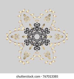 Symbol of celebration. Snowflake winter isolated on gray and yellow colors. Gray and yellow icon silhouette. Vector illustration. New Year sign. For Christmas design.