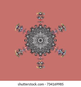 Symbol of celebration. Vector illustration. Snowflake winter isolated on pink, gray and brown colors. Pink, gray and brown icon silhouette. New Year sign. For Christmas design.