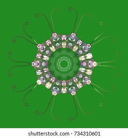 Symbol of celebration. Vector illustration. Snowflake winter isolated on green, gray and white colors. Green, gray and white icon silhouette. New Year sign. For Christmas design.