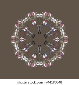 Symbol of celebration. Vector illustration. Snowflake winter isolated on brown, gray and white colors. Brown, gray and white icon silhouette. New Year sign. For Christmas design.