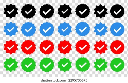 Symbol of certification and verification tick mark icon on social media network isolated on transparent background