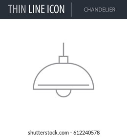 Symbol of Chandelier. Thin line Icon of Linear Household Elements. Stroke Pictogram Graphic for Web Design. Quality Outline Vector Symbol Concept. Premium Mono Linear Beautiful Plain Laconic Logo