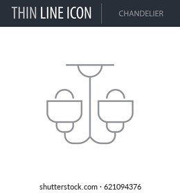 Symbol of Chandelier. Thin line Icon of Furniture. Stroke Pictogram Graphic for Web Design. Quality Outline Vector Symbol Concept. Premium Mono Linear Beautiful Plain Laconic