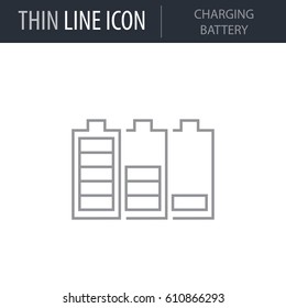 Symbol of Charging Battery. Thin line Icon of Power And Energy. Stroke Pictogram Graphic for Web Design. Quality Outline Vector Symbol Concept. Premium Mono Linear Beautiful Plain Laconic Logo