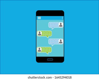 Symbol of chat messages notification on phone flat design messages on screen, two person chatting on mobile. 