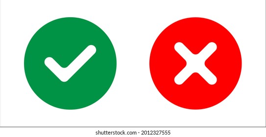 Symbol of check mark, web illustration. No correct and correct green and red choice. Red cross and green tick, no and yes icons, signs. Wrong and right flat graphic concept isolated. Vector EPS10.