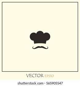 Symbol of chef cap toque and mustache. Haute cuisine.  Vector Icon.