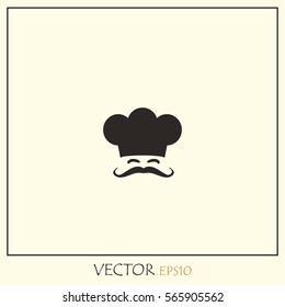 Symbol of chef cap toque and mustache. Haute cuisine.  Vector Icon.