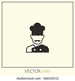 Symbol of chef cap toque and mustache. Haute cuisine.  Vector Icon.