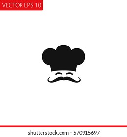 Symbol of chef cap toque and mustache. Haute cuisine.  Vector Icon.