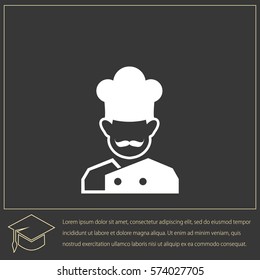 Symbol of chef cap toque and mustache. Haute cuisine.  Vector Icon.