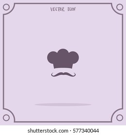 Symbol of chef cap toque and mustache. Haute cuisine.  Vector Icon.