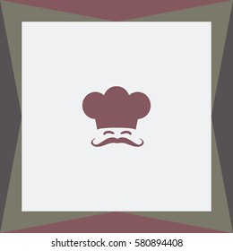 Symbol of chef cap toque and mustache. Haute cuisine.  Vector Icon.