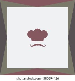 Symbol of chef cap toque and mustache. Haute cuisine.  Vector Icon.