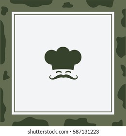 Symbol of chef cap toque and mustache. Haute cuisine.  Vector Icon.