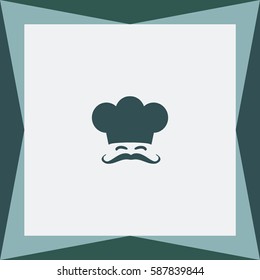 Symbol of chef cap toque and mustache. Haute cuisine.  Vector Icon.