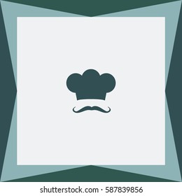 Symbol of chef cap toque and mustache. Haute cuisine.  Vector Icon.