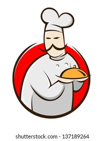 Symbol of a chef holding food tray, vector illustration