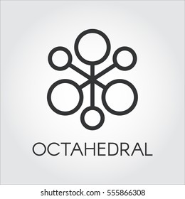 Symbol of chemical compound or octahedral molecule. Black icon. Pixel perfect 48x48 px. Simplicity pictograph. Logo for websites, mobile apps and other design needs. Vector contour label