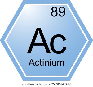 The symbol of the chemical element Ac is Actinium. A chemical element of the periodic table. Ac is an actinoid. Science, chemistry. Vector hexagonal image.