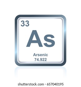 Symbol of chemical element arsenic as seen on the Periodic Table of the Elements, including atomic number and atomic weight.