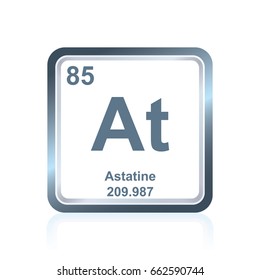 Symbol of chemical element astatine as seen on the Periodic Table of the Elements, including atomic number and atomic weight.