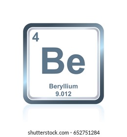Symbol of chemical element beryllium as seen on the Periodic Table of the Elements, including atomic number and atomic weight.