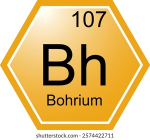 The symbol of the chemical element Bh is Borium. A chemical element of the periodic table. Bh is a transition metal. Science, chemistry. Vector hexagonal image.