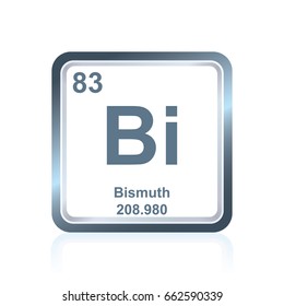 Symbol of chemical element bismuth as seen on the Periodic Table of the Elements, including atomic number and atomic weight.